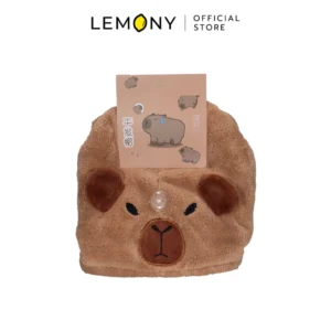 หมวกเช็ดผมคาปิบาร่า ลาย 3D เต็มใบ เนื้อผ้านุ่ม สีน้ำตาลเข้ม