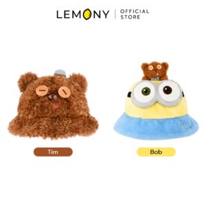 หมวกบักเก็ตมินเนี่ยน สีเหลือง รุ่น Gentleman คาแรคเตอร์บ็อบหรือทิม ผ้าขนนุ่ม