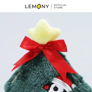 รายละเอียดดาวสีเหลืองและโบว์สีแดงบนยอดตุ๊กตาต้นคริสต์มาส Pingu