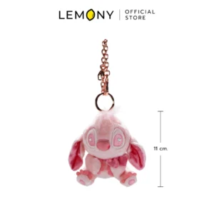 พวงกุญแจตุ๊กตาสติทช์สีชมพู LEMONY รุ่น Pink Confession หน้าตรง ตารูปหัวใจ โซ่โรสโกลด์