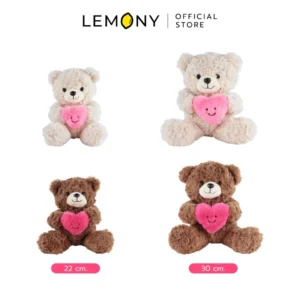 ภาพรวมสินค้าตุ๊กตาหมีสีครีมและสีน้ำตาล แสดงขนาด 22 เซนติเมตร และ 30 เซนติเมตร พร้อมป้ายบอกขนาดด้านล่าง