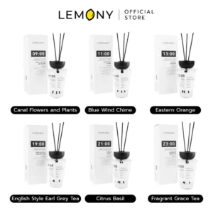 ภาพรวมสินค้าก้านไม้หอมปรับอากาศ Livology ทุกรุ่นพร้อมกล่องบรรจุภัณฑ์