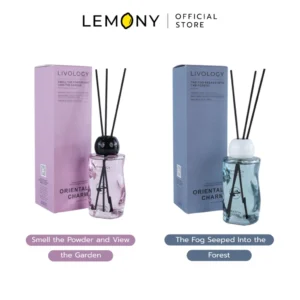 ภาพรวมเปรียบเทียบก้านไม้หอม LIVOLOGY 2 กลิ่นหลัก ได้แก่กลิ่นแนวสวนดอกไม้และกลิ่นแนวป่าสน