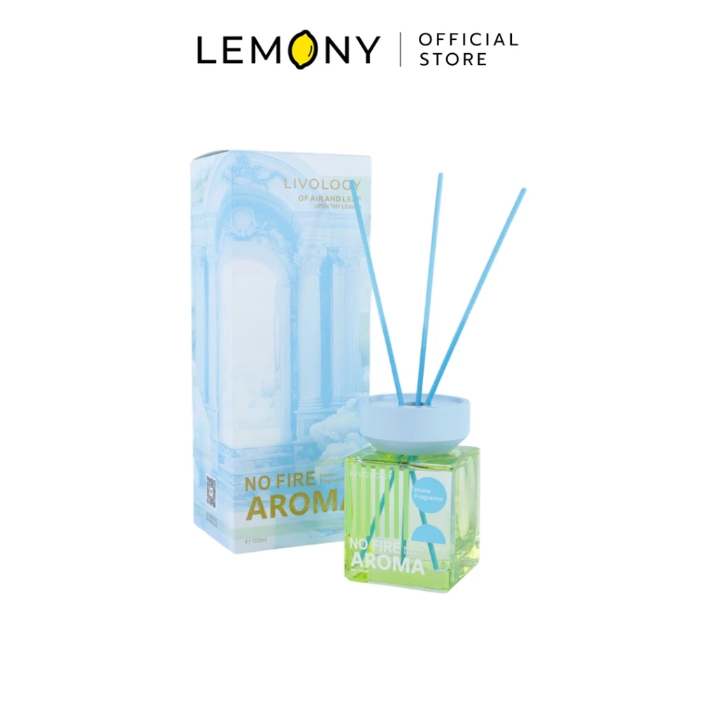 ก้านไม้หอม LIVOLOGY กลิ่น Upon Thy Leaves ขวดแก้วใสสีเขียวอ่อน ฝาและก้านสีฟ้า พร้อมกล่อง