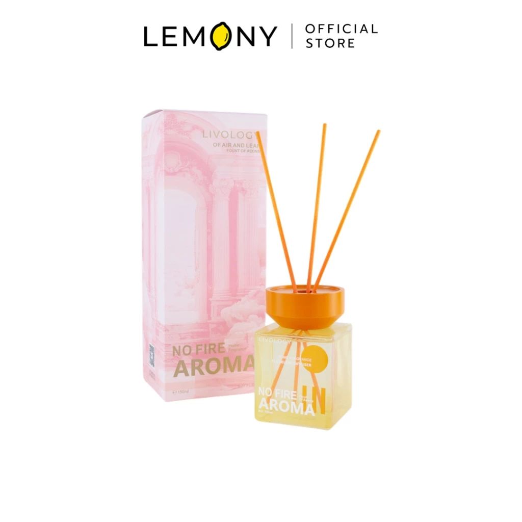 ก้านไม้หอม LIVOLOGY กลิ่น Fount Of Aeons ขวดสีเหลืองอำพัน ฝาและก้านสีส้มสดใส