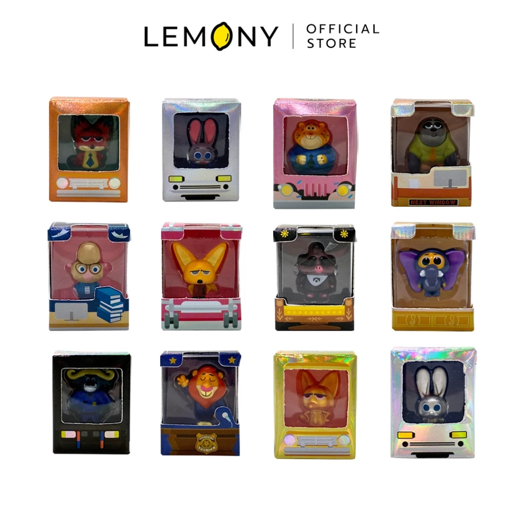 ภาพถ่ายรวมหน้าตรง LEMONY กล่องสุ่มมินิฟิกเกอร์ซูโทเปีย วางเรียงอย่างเป็นระเบียบ 3 แถว แถวละ 4 กล่อง บนพื้นหลังสีขาว โชว์ความสวยงามของกล่องจิ๋วฟอยล์เมทัลลิกสะท้อนแสงหลากสีสันตามธีมประจำตัวของฟิกเกอร์แต่ละตัวละครดิสนีย์อย่างชัดเจน
