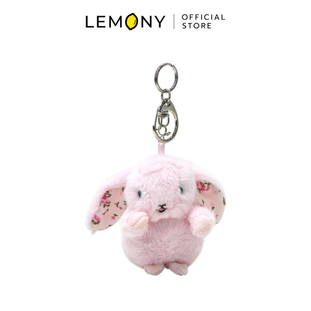 LEMONY พวงกุญแจตุ๊กตากระต่ายขนฟู ตัวเลือกสีชมพูพาสเทลหวานละมุน ดีไซน์หูยาวตั้งตรงและขนโพลีเอสเตอร์หนานุ่มฟูมือ แขวนคู่กับตัวล็อกตะขอโลหะสีรมดำสำหรับห้อยกระเป๋าเก๋ๆ