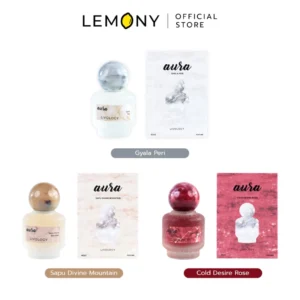 LEMONY น้ำหอมผู้หญิง LIVOLOGY ซีรีส์ Aura Perfume ขนาด 40 มล. รวมสินค้าขวดแก้วหรูหราทรงเหลี่ยมหนาทั้ง 3 กลิ่น ได้แก่ ขวดสีชมพูพาสเทล ขวดสีเขียวมิ้นท์ และขวดสีครีมเบจนวล วางเรียงสะท้อนเงาอย่างมีระดับ