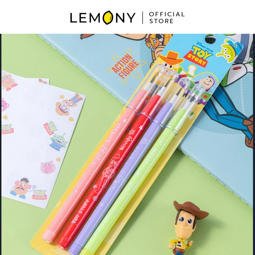 LEMONY เซตดินสอลายทอยสตอรี่ 4 แท่ง แบบเปลี่ยนไส้ได้ โชว์รายละเอียดลายสกรีนบนด้ามและปลายหัวดินสอพลาสติก ลิขสิทธิ์แท้ Disney
