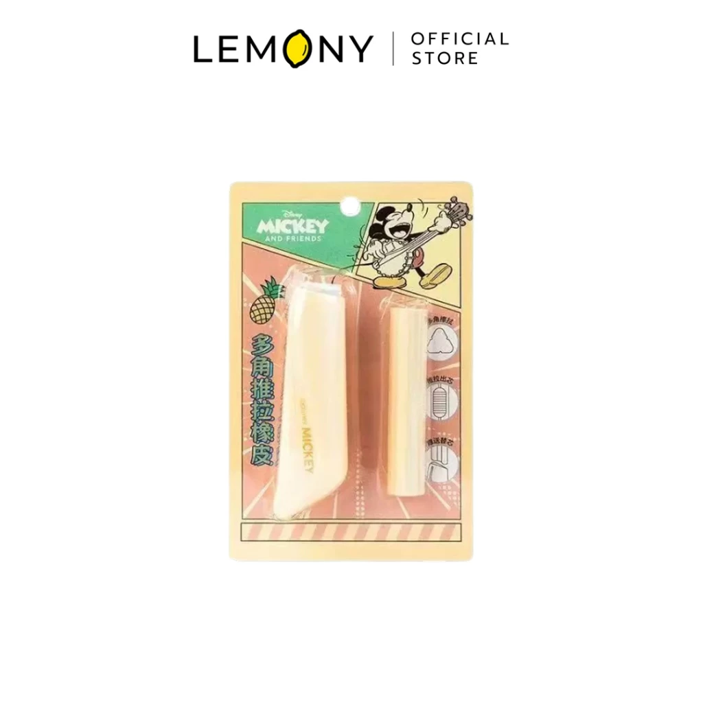 LEMONY ชุดยางลบดินสอพร้อมไส้เติม ลายดิสนีย์ ตัวเลือกคอลเลกชัน Mickey Mouse บรรจุในแผงพลาสติกใส เผยให้เห็นด้ามจับยางลบสไลด์พลาสติกสีน้ำเงินสดใส พิมพ์ลายมิกกี้และโดนัลด์ดั๊กสุดคลาสสิก พร้อมก้อนยางลบไส้รีฟิลสำหรับเปลี่ยน 2 ชิ้นในเซ็ต