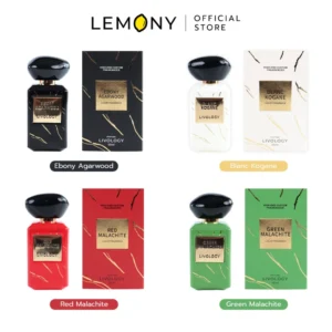 LEMONY น้ำหอมผู้หญิง LIVOLOGY ซีรีส์ Wild Tour ขนาด 50 มล. รวมตัวเลือกสินค้าขวดแก้วหรูหราทั้ง 4 กลิ่น ได้แก่ Green Malachite, Red Malachite, Blanc Kogane และ Ebony Agarwood