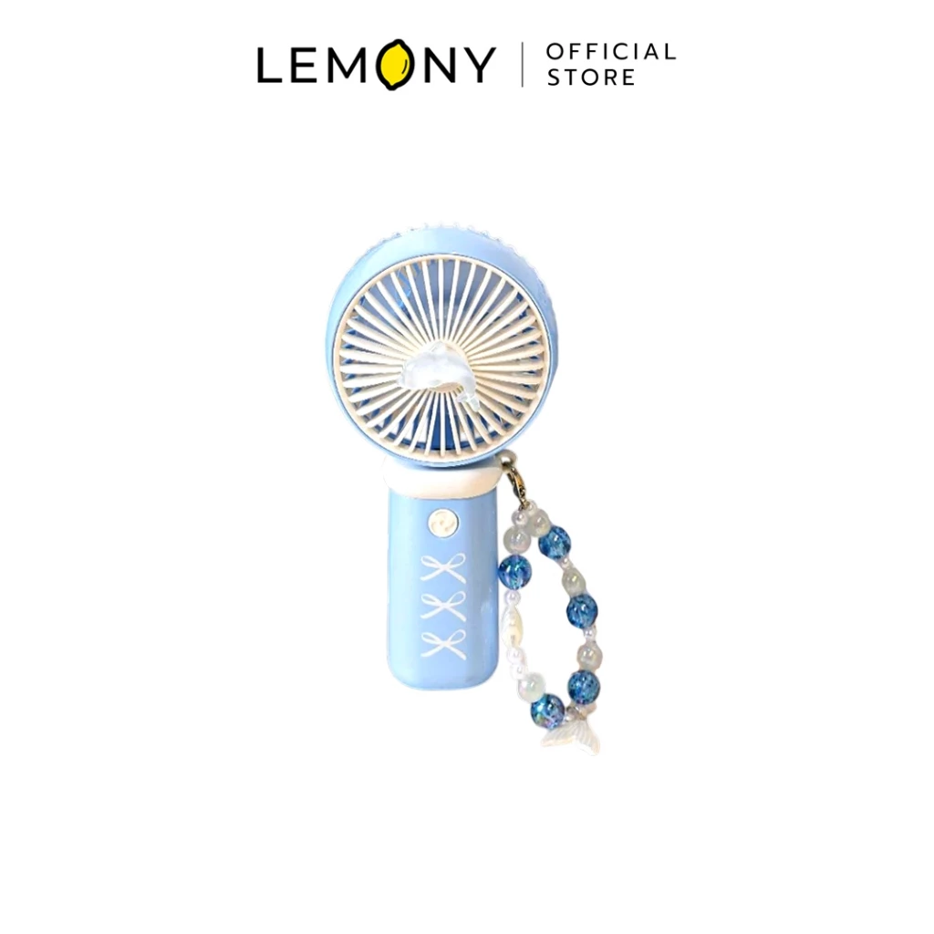 LEMONY พัดลมมินิแบบพกพา รุ่น YS-925 สีฟ้าลายเพนกวิน พัดลมมือถือดีไซน์การ์ตูนน่ารัก ขนาดคอมแพค 16 ซม. น้ำหนักเบา 98 กรัม ชาร์จ Type-C ปรับแรงลมได้ 3 ระดับ