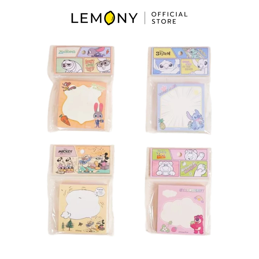 LEMONY กระดาษโน้ต 100 แผ่น ลายดิสนีย์ Disney Collection มีให้เลือกทั้งหมด 4 แบบ ได้แก่ ลายล็อตโซ่ ซูโทเปีย สติทซ์ และมิกกี้เมาส์