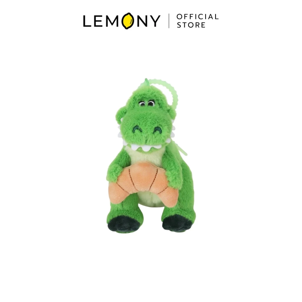 LEMONY พวงกุญแจตุ๊กตา Rex With Croissant ขนาด 12 ซม. Disney Toy Story Collection โชว์รายละเอียดตุ๊กตาไดโนเสาร์เร็กซ์ถือครัวซองต์ทั้งด้านหน้าและด้านหลัง
