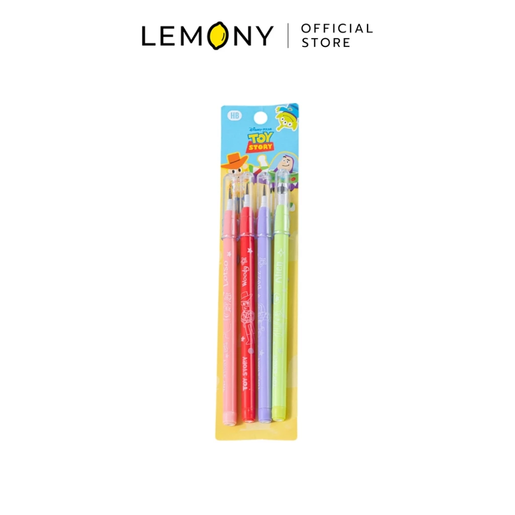 LEMONY เซตดินสอลายทอยสตอรี่ 4 แท่ง Disney Toy Story Collection แสดงหัวตุ๊กตาบัซ ไลท์เยียร์ วู้ดดี้ เอเลี่ยน และสุนัขสลิงกี้ด็อก