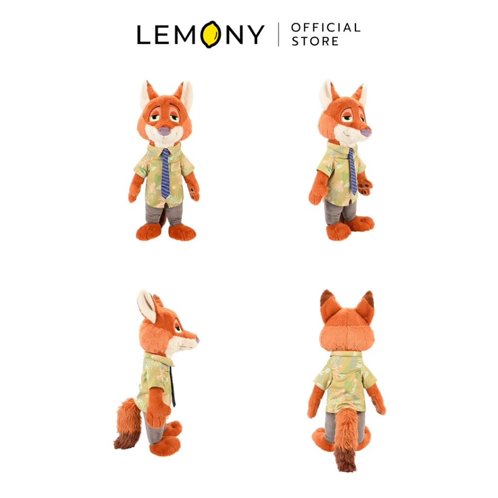 LEMONY ตุ๊กตาซูโทเปีย ตัวละคร Nick Wilde แสดงรายละเอียดสินค้า 4 มุมมอง ด้านหน้า ด้านข้าง และด้านหลัง ลิขสิทธิ์แท้ Disney