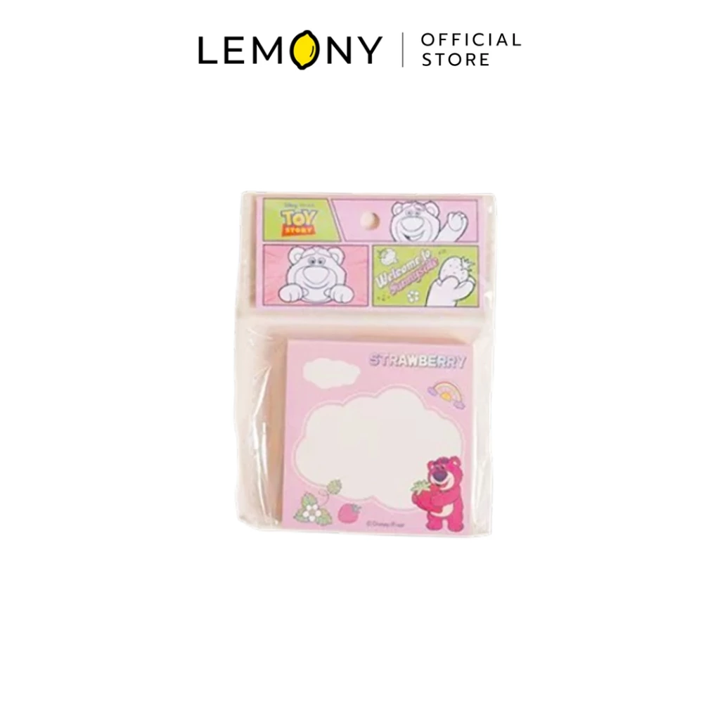 LEMONY กระดาษโน้ต 100 แผ่น ลายหมีสตรอว์เบอร์รี่ ล็อตโซ่ Lotso Disney Collection โทนสีชมพูหวานละมุนสำหรับจดบันทึกเตือนความจำ