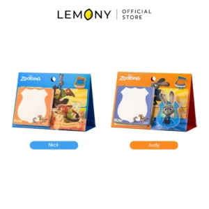 LEMONY กระดาษโน๊ตตั้งโต๊ะ ซูโทเปีย Disney Zootopia Collection วางคู่กัน 2 แบบ โชว์ตัวเลือกสินค้าลายจิ้งจอก Nick Wilde โทนสีเขียวสลับส้ม และลายกระต่ายสาว Judy Hopps โทนสีชมพูสลับน้ำเงิน ดีไซน์แนวยาวขอบมนชิคๆ