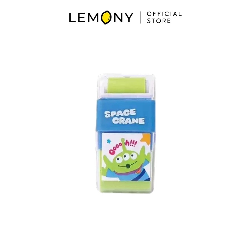 LEMONY ยางลบดินสอพร้อมลูกกลิ้ง ลายเอเลี่ยนสามตา Little Green Men สีเขียวลิขสิทธิ์แท้ Disney Toy Story โชว์ฝั่งเนื้อยางลบและฝั่งฝาครอบลูกกลิ้งเก็บเศษยางลบ