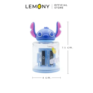 กบเหลาดินสอ Stitch LEMONY Disney 3D ลาย Stitch แบบ 2 ช่อง ตัวกระปุกใสเห็นกลไกด้านใน ด้านบนเป็นหัวสติชสามมิติ พร้อมเส้นสเกลบอกขนาดความกว้าง 4 ซม. และความสูง 7.5 ซม.