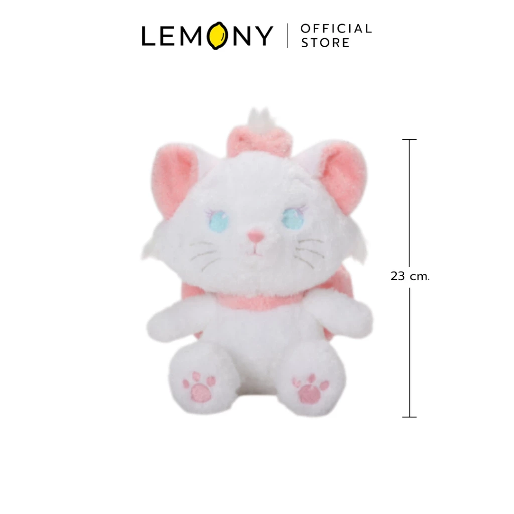 ภาพหลักหน้าตรงเต็มตัวของผลิตภัณฑ์ LEMONY ตุ๊กตามารี ซีรีส์ Shining Fluffy ขนาด 23 ซม. บนฉากหลังสีขาวสะอาดตา โดดเด่นด้วยดีไซน์ตุ๊กตาแมวมารีลิขสิทธิ์แท้ตัวนุ่มฟูสีขาวสะอาดบริสุทธิ์ในท่านั่งราบสุดละมุนตา ประดับโบสีชมพูพาสเทลที่หัวและคอ ใบหน้าปักลวดลายดวงตาสีฟ้าโต คิ้ว และจมูกสีชมพูอย่างประณีตสไตล์มินิมอลเกาหลี ด้านบนระบุโลโก้แบรนด์ LEMONY Official Store ชัดเจน