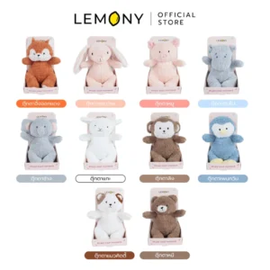 ภาพหลักฉากหลังขาวแสดงรายการสินค้า LEMONY ตุ๊กตาสัตว์โลก ซีรีส์ Animal World ลิขสิทธิ์แท้ มาตรสเกลขนาด 7 x 15 x 15 ซม. จัดวางองค์ประกอบชุดเซตหน้าตรงประณีต เผยตุ๊กตาผ้า POLYESTER รูปทรงสัตว์โลกกลมมนอวบอิ่มรักษารูปทรงบาลานซ์สวยงามครบถ้วนทั้ง 10 แบบ โชว์ฝีเข็มรายละเอียดการเย็บและชิ้นส่วนหู จมูก แก้มสีสันสดฉ่ำคมชัดเจน ลายจิ้งจอกแดง ลายกระต่าย ลายลิง ลายเพนกวิน และลายแมวคิตตี้ ครีเอทมู๊ดของสะสมเครื่องประดับตกแต่งบ้านพรีเมียม ระบุโลโก้ตราแบรนด์เลมอนี่ออฟฟิเชียลคมชัดสะดุดสายตา