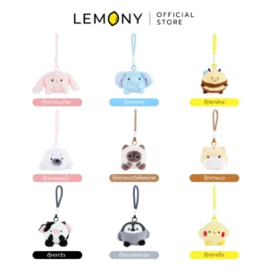 ภาพหลักฉากหลังขาวแสดงรายการสินค้า LEMONY พวงกุญแจสกุชชี่ สัตว์โลก ซีรีส์ Squishy Ball ลิขสิทธิ์แท้ มาตรพิกัดขนาด 7 x 13 x 12 ซม. จัดวางองค์ประกอบชุดเซตหน้าตรงประณีต เผยพวงกุญแจผ้า POLYESTER รูปทรงสัตว์โลกทรงกลมมนอวบอิ่มคืนรูปทรงบาลานซ์สวยงามครบถ้วนทั้ง 9 ลาย โชว์ฝีเข็มงานพิมพ์ลายใบหน้าและรายละเอียดหู ปีก แถบสีสดฉ่ำคมชัดเจน ลายกระต่าย ลายผึ้ง ลายแมววิเชียรมาศ ลายวัว พร้อมโครงสร้างห่วงสายคล้องด้านบน ครีเอทมู๊ดของสะสมเครื่องประดับพรีเมียม ระบุโลโก้ตราแบรนด์เลมอนี่ออฟฟิเชียลคมชัดสะดุดสายตา