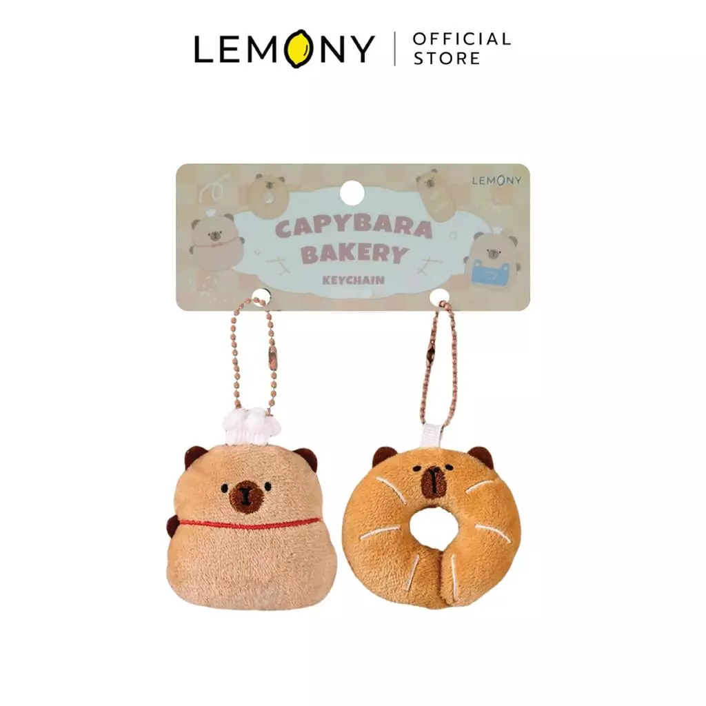 พวงกุญแจคู่คาปิบาร่า แบบ Capy-Donut คาปิบาร่าเชฟหมวกขาวและขนมปังโดนัท