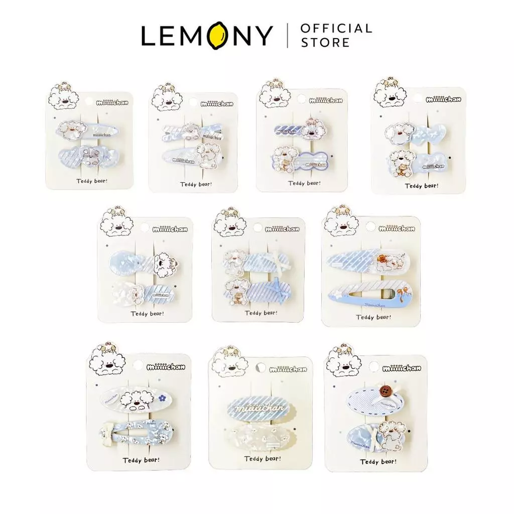 กิ๊บติดผม Miiiiichan 2 ชิ้น ซีรีส์ Blue-Striped รวมครบทั้ง 10 ดีไซน์