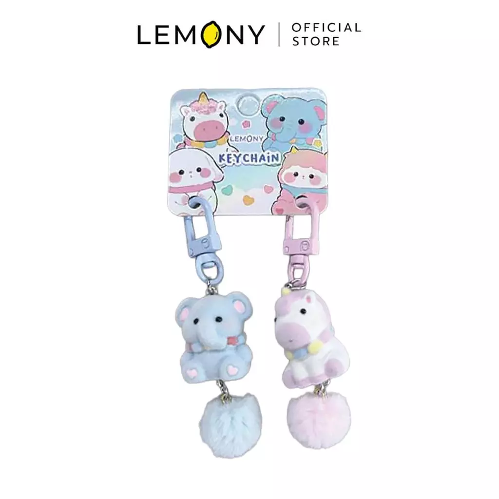 พวงกุญแจคู่โมเดลสัตว์น่ารัก แบบ Pony-Elephant ยูนิคอร์นและช้าง