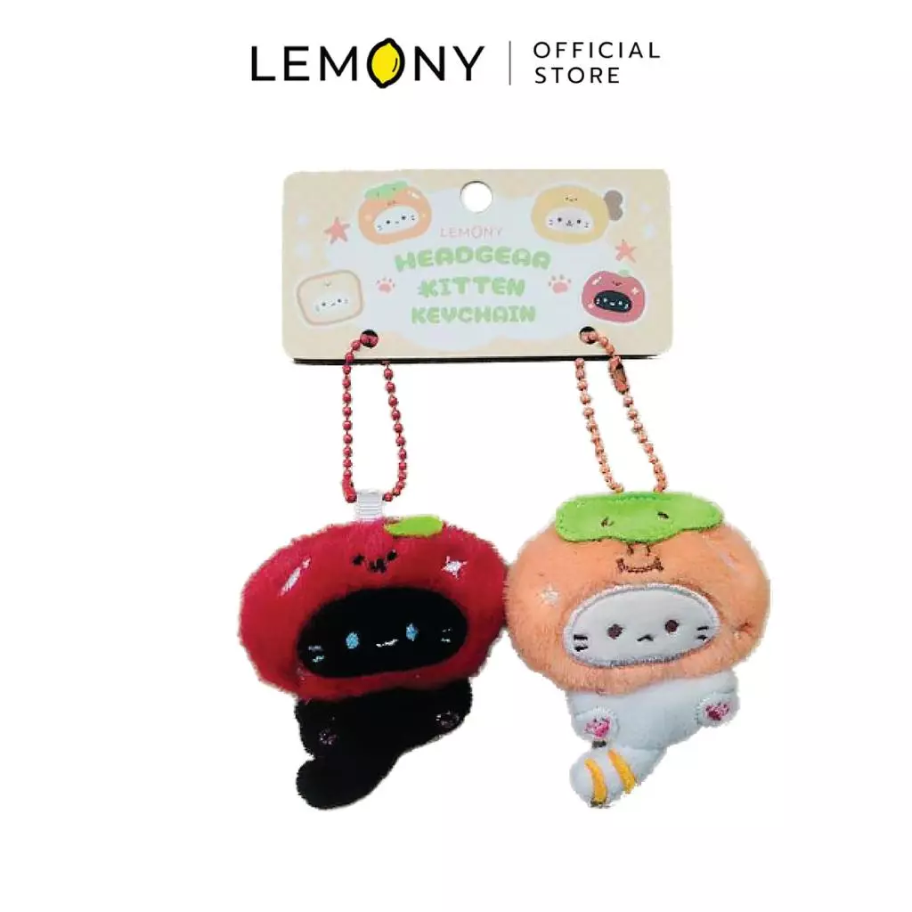 พวงกุญแจคู่ลูกแมว แบบ Persimmon & Tomato ลูกแมวสวมหมวกส้มลูกพลับและมะเขือเทศ