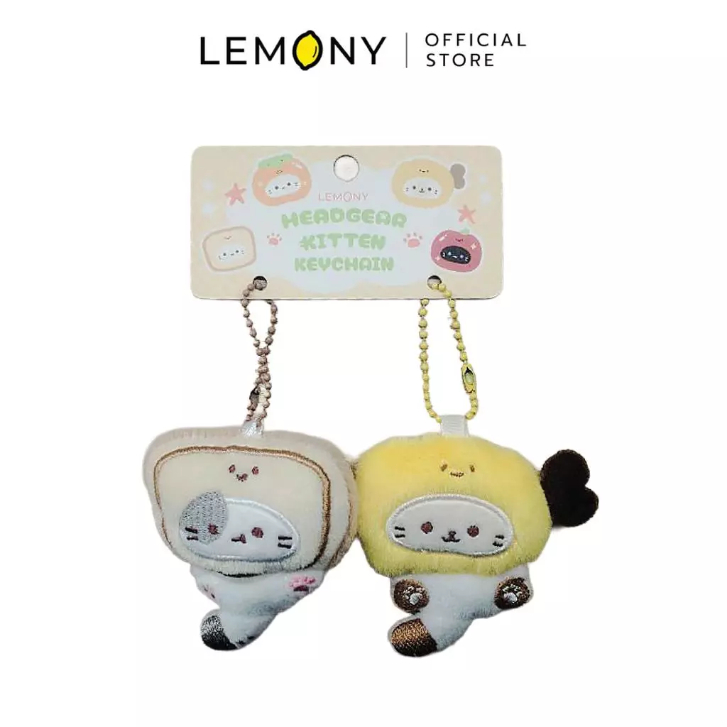 พวงกุญแจคู่ลูกแมว แบบ Toast & Chicken Drumstick ลูกแมวสวมหมวกขนมปังปิ้งและน่องไก่